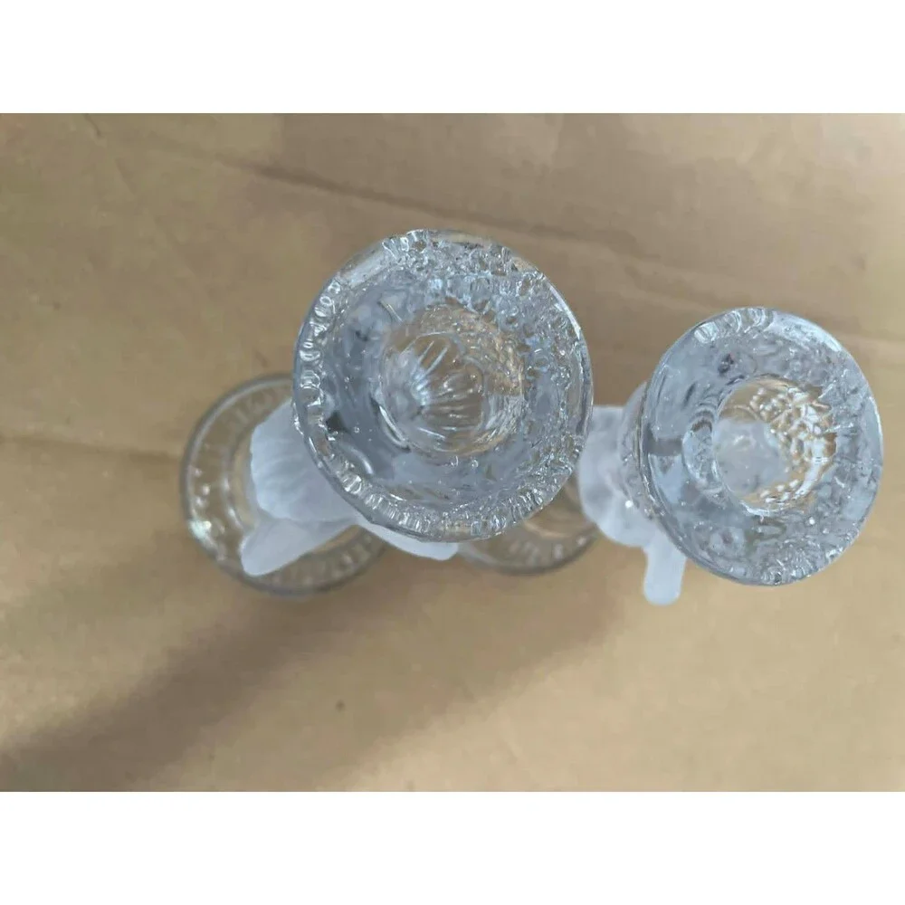 Cherub Candlestick Holders Set of 2 Clear Frosted Glass Angel‎ Decor